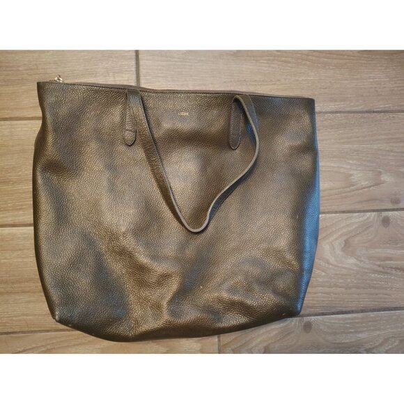 Cayana Dark Olive Green Classic Leather Zipper Tote Bag, Large, Pebbled READ - Picture 2 of 10
